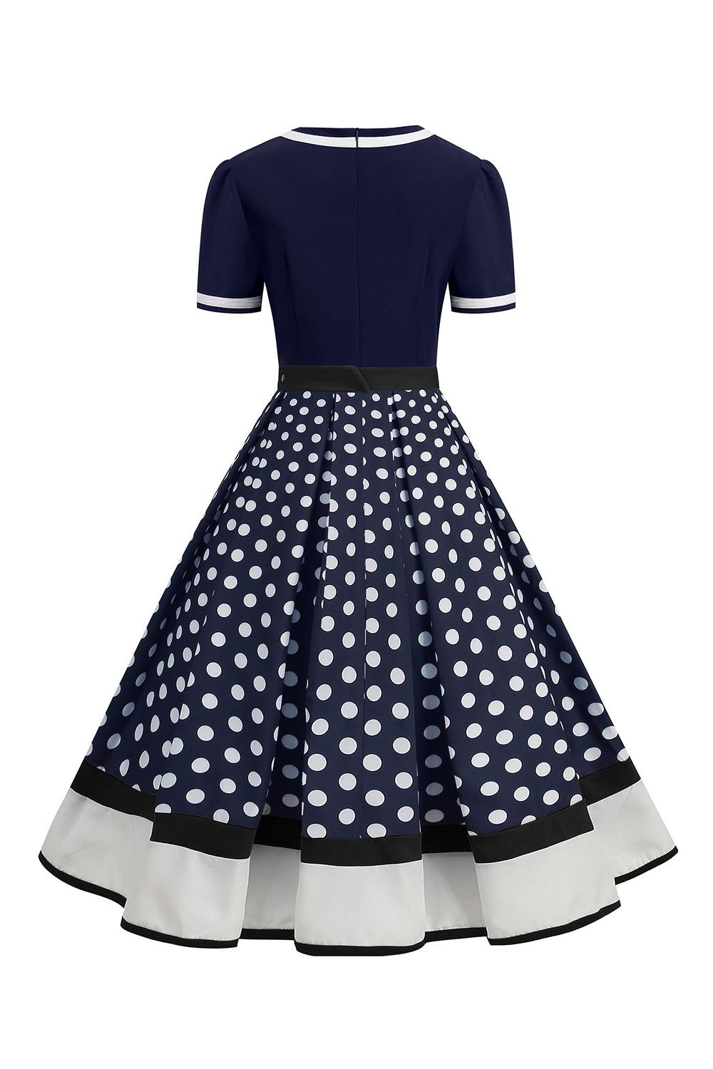 Black White Polka Dots V-Neck Vintage Dress With Belt sold by Zapaka product image thumbnail 8