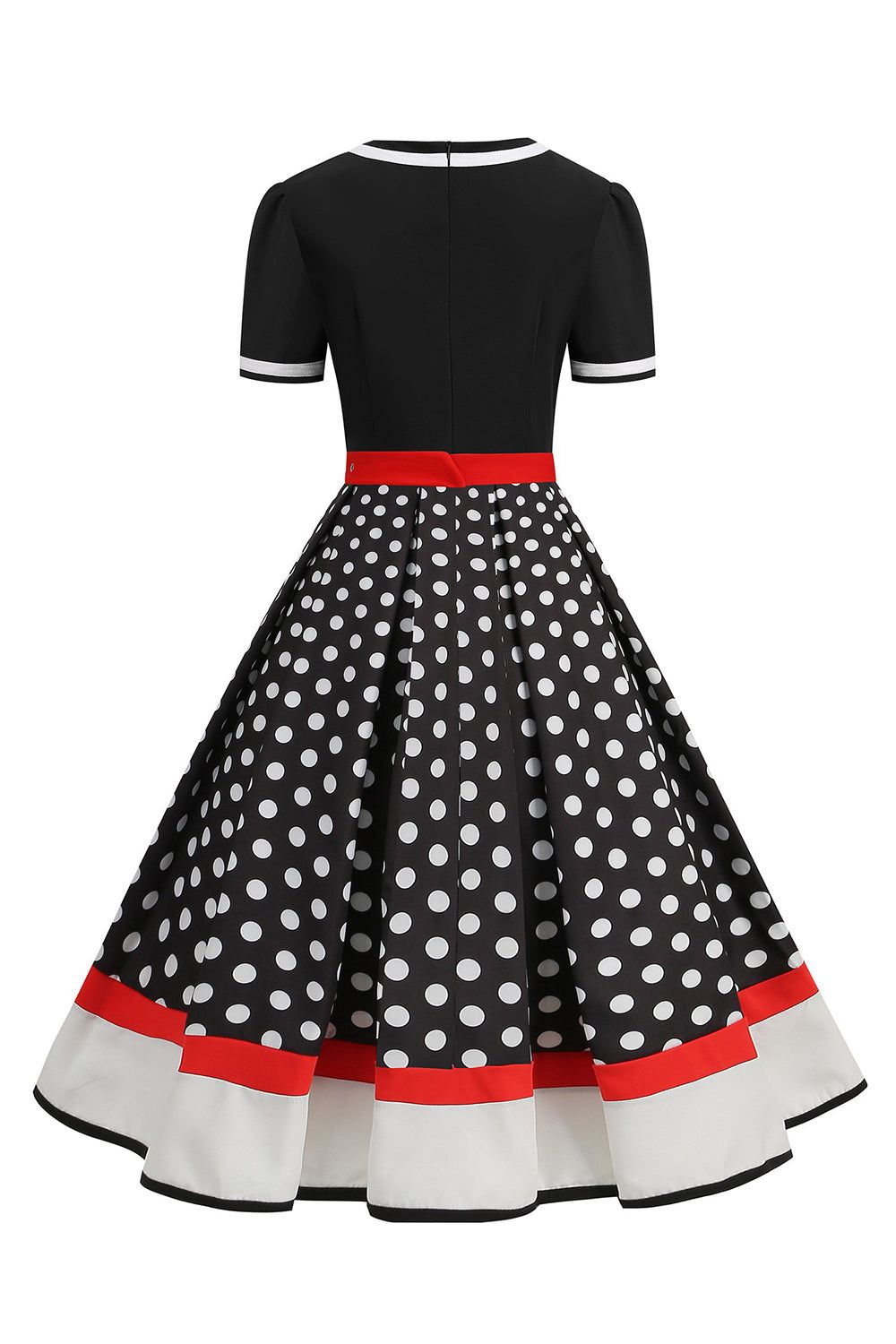 Black White Polka Dots V-Neck Vintage Dress With Belt sold by Zapaka product image thumbnail 5
