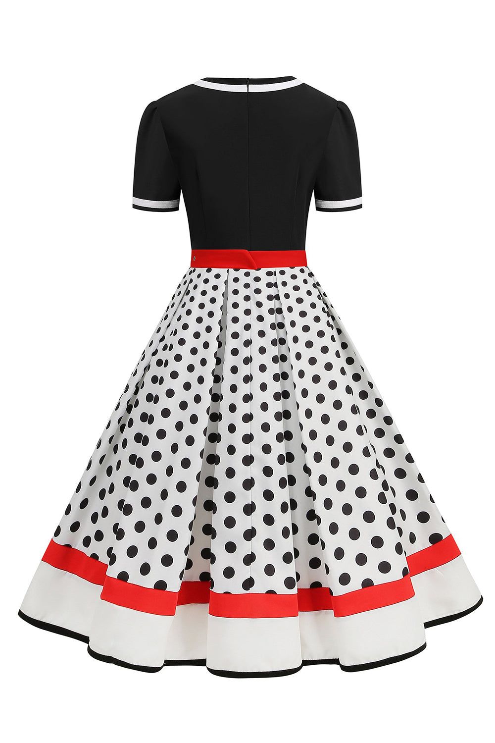 Black White Polka Dots V-Neck Vintage Dress With Belt sold by Zapaka product image thumbnail 2