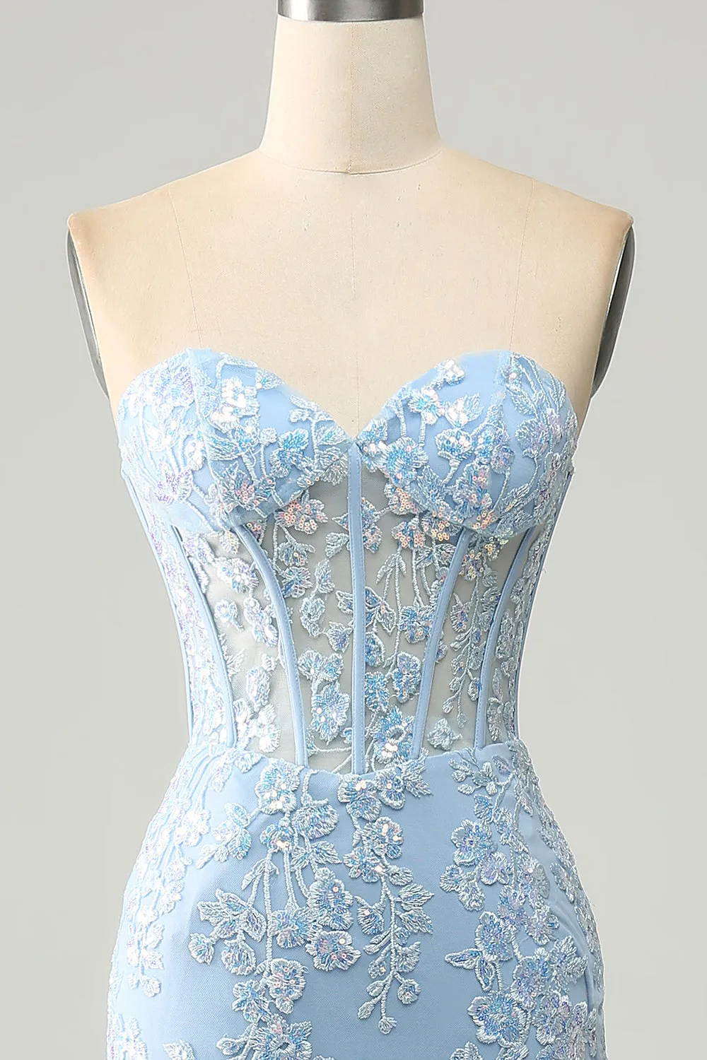 Light Blue Mermaid Sweetheart Corset Appliques Prom Dress With Side Slit sold by Zapaka product image thumbnail 4