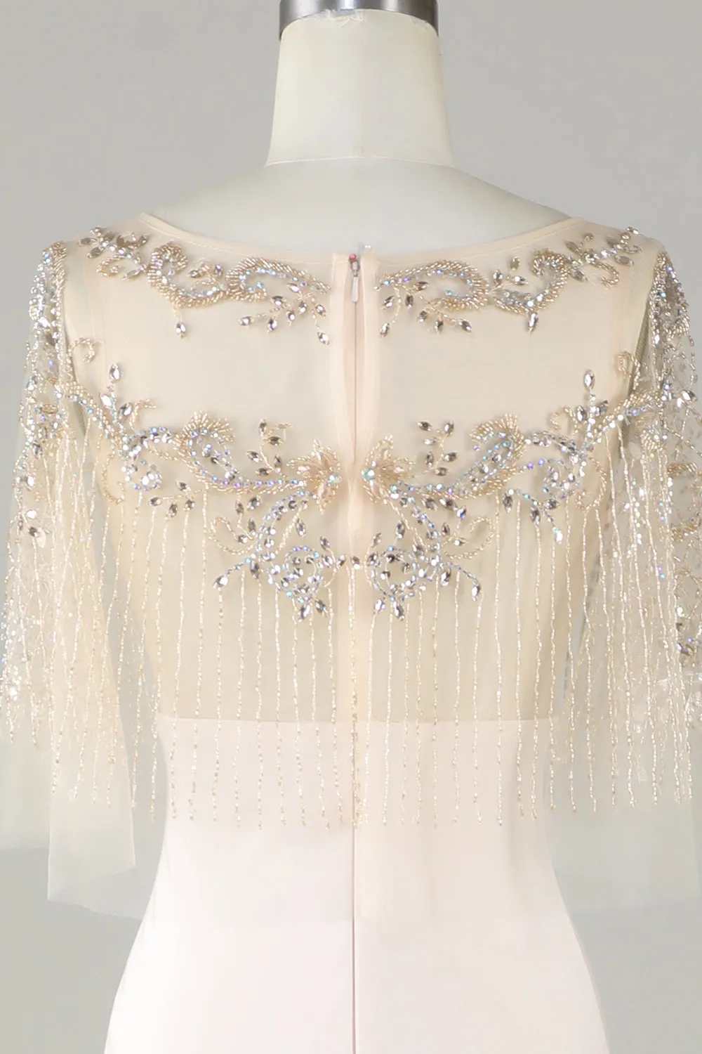 Sparkly Champagne Boat Neck Beaded Mermaid Long Prom Dress sold by Zapaka product image thumbnail 5