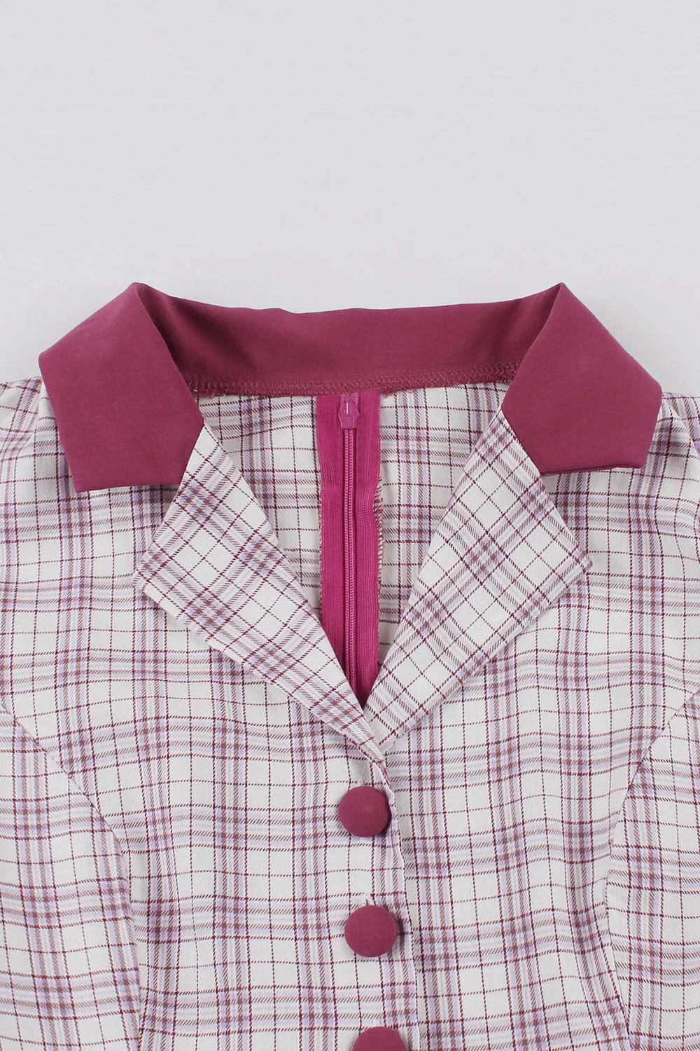 Purple Red Plaid Short Sleeves Swing 1950s Dress sold by Zapaka product image thumbnail 4