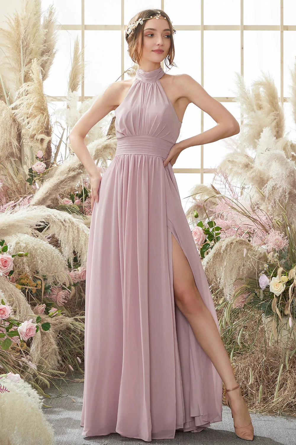 Halter Pleated Chiffon Bridesmaid Dress sold by Zapaka product image thumbnail 5