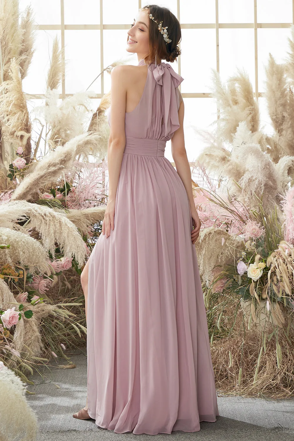 Halter Pleated Chiffon Bridesmaid Dress sold by Zapaka product image thumbnail 2