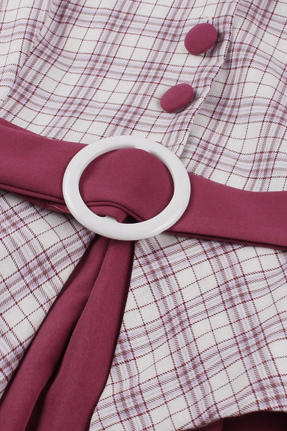 Purple Red Plaid Short Sleeves Swing 1950s Dress sold by Zapaka product image thumbnail 5