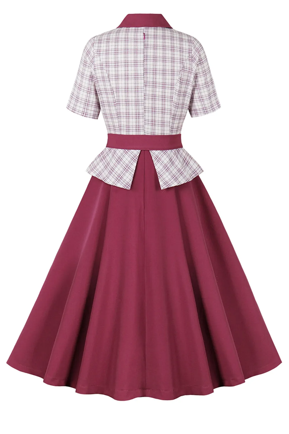 Purple Red Plaid Short Sleeves Swing 1950s Dress sold by Zapaka product image thumbnail 2