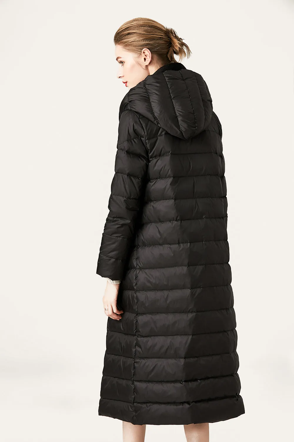 Black Button Quilted Puffer Jacket with Faux Fur Hood sold by Zapaka product image thumbnail 2