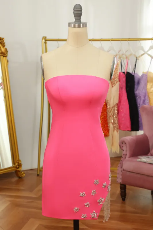 Pink Tight Homecoming Dress with Star and Fringes sold by Zapaka