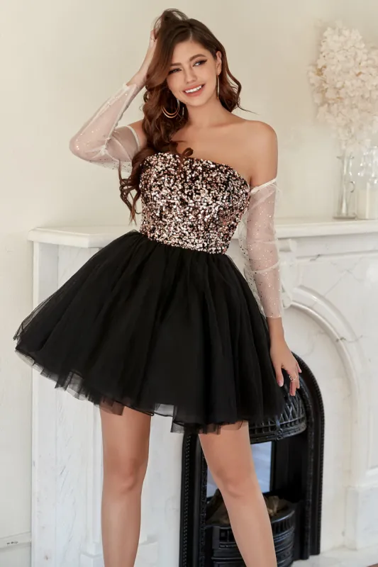 Black Strapless Neck A Line Homecoming Dress sold by Zapaka