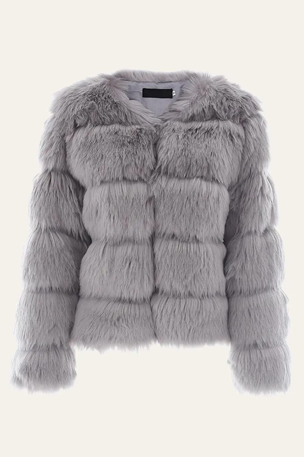 Grey Fluffy Cropeed Shawl Lapel Faux Fur Shearling Coat sold by Zapaka product image thumbnail 5