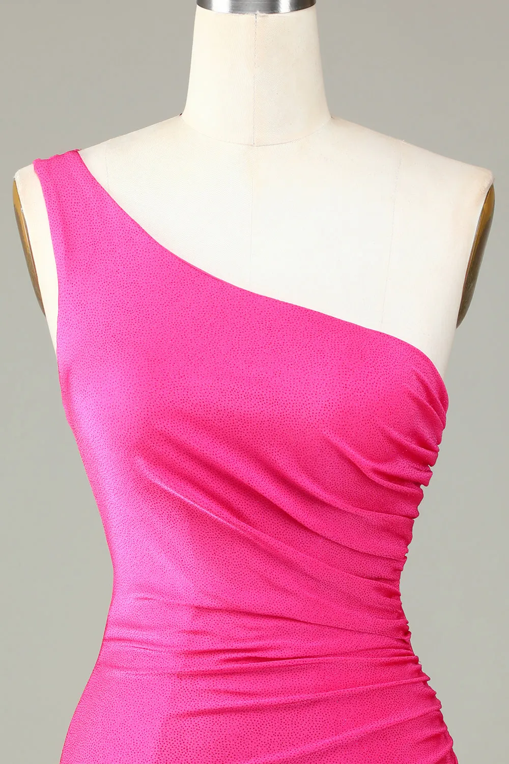 Unique Hot Pink One Shoulder Pleated Short Tight Homecoming Dress sold by Zapaka product image thumbnail 4