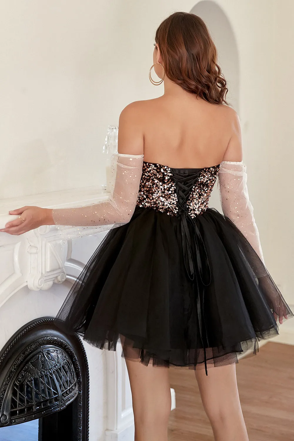 Black Strapless Neck A Line Homecoming Dress sold by Zapaka product image thumbnail 2