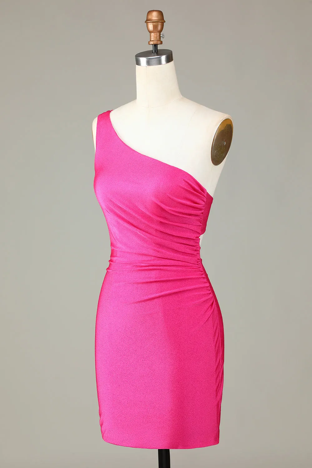 Unique Hot Pink One Shoulder Pleated Short Tight Homecoming Dress sold by Zapaka product image thumbnail 3