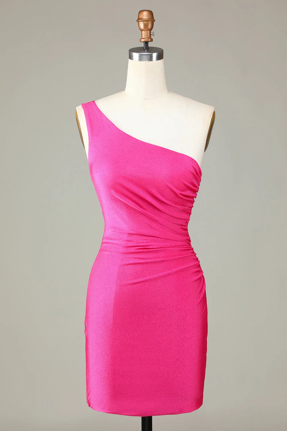 Unique Hot Pink One Shoulder Pleated Short Tight Homecoming Dress sold by Zapaka