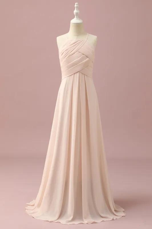 Ivory Halter A-Line Chiffon Junior Bridesmaid Dress sold by Zapaka