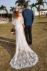 Ivory Mermaid Off The Shoulder Lace Boho Wedding Dress With Sweep Train sold by Zapaka