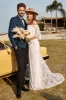 Ivory Mermaid Off The Shoulder Lace Boho Wedding Dress With Sweep Train sold by Zapaka