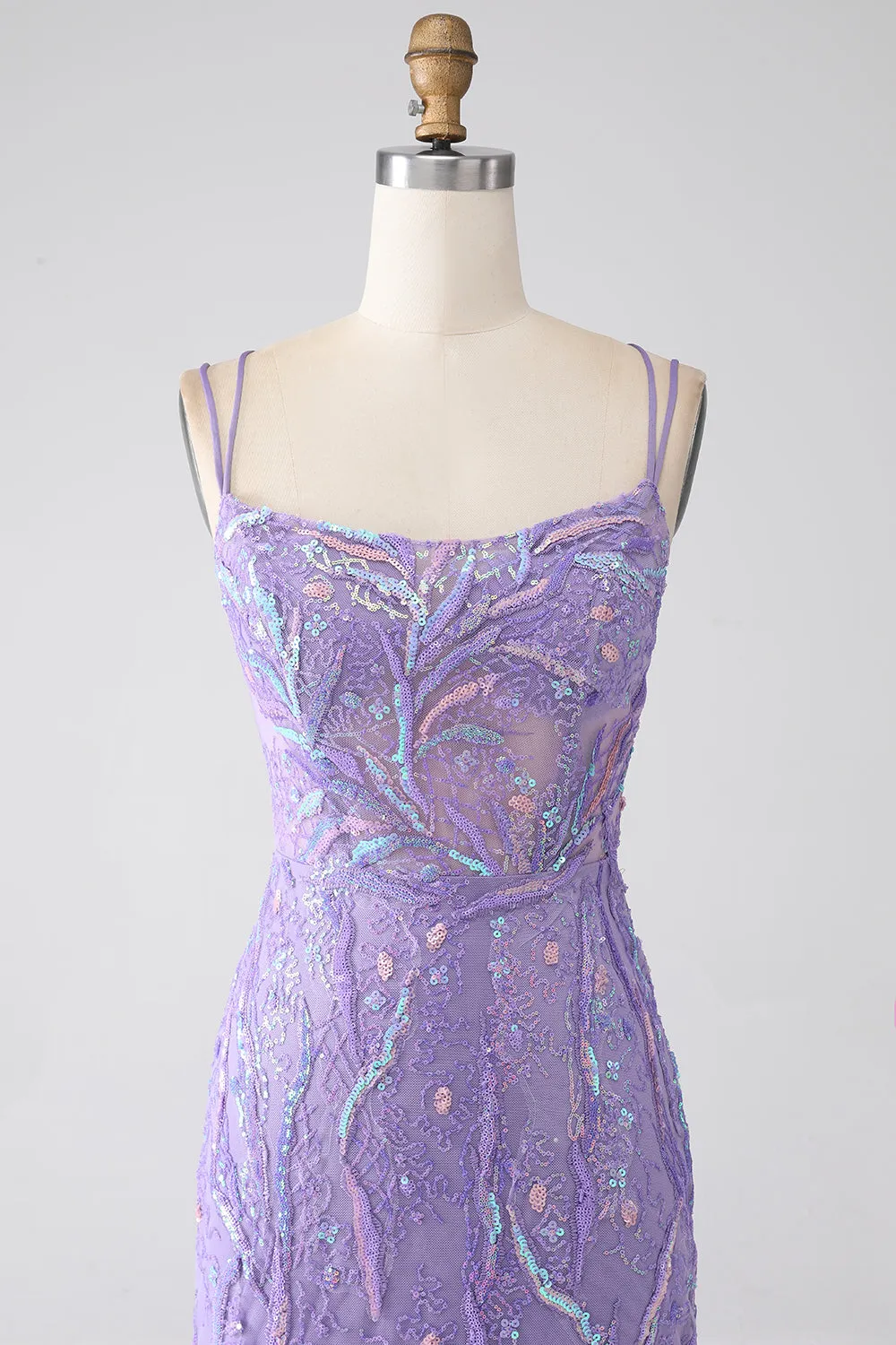 Mermaid Lace-Up Back Lilac Sequins Prom Dress with Slit sold by Zapaka product image thumbnail 4
