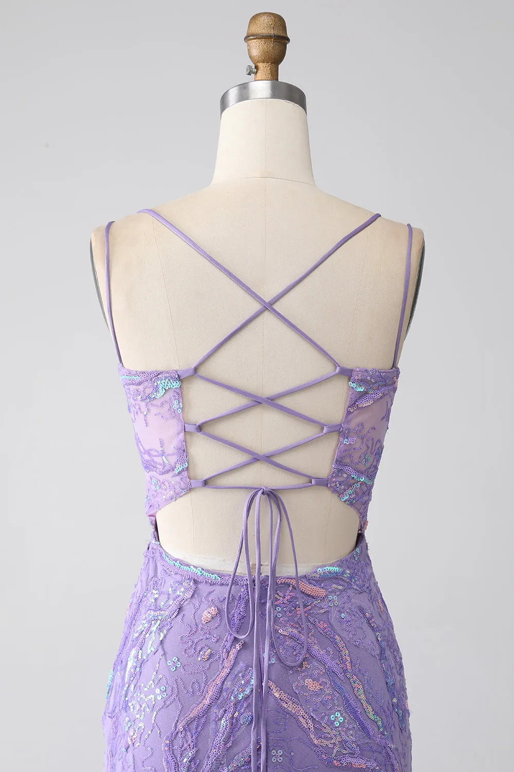 Mermaid Lace-Up Back Lilac Sequins Prom Dress with Slit sold by Zapaka product image thumbnail 5