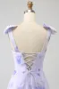 Lilac Corset Floral A-Line Long Prom Dress sold by Zapaka