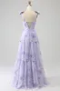 Lilac Corset Floral A-Line Long Prom Dress sold by Zapaka