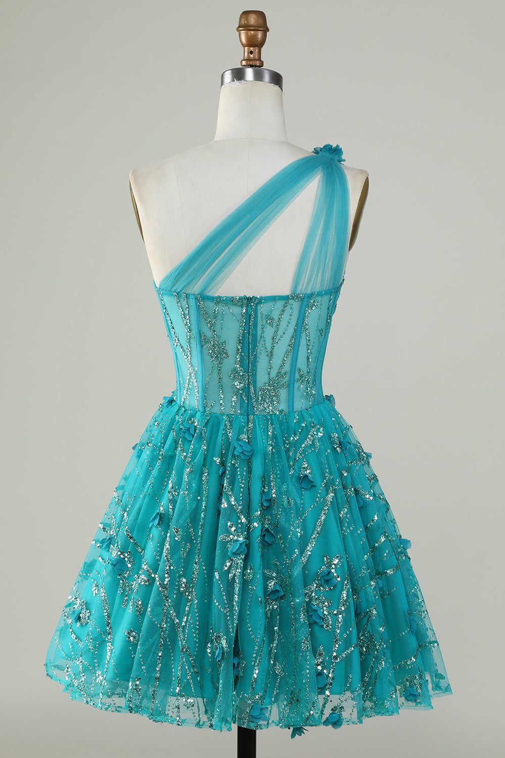 Gorgeous A Line One Shoulder Green Corset Homecoming Dress with Beaded sold by Zapaka product image thumbnail 2