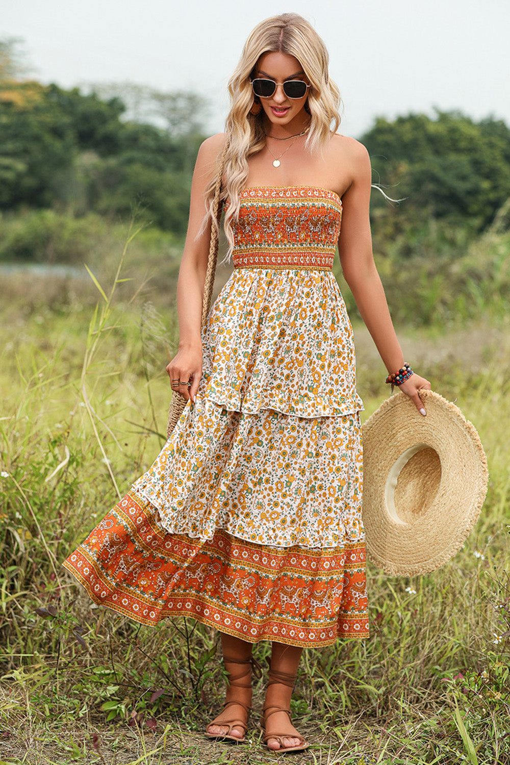 Strapless Floral Print Midi Summer Dress sold by Zapaka product image thumbnail 4