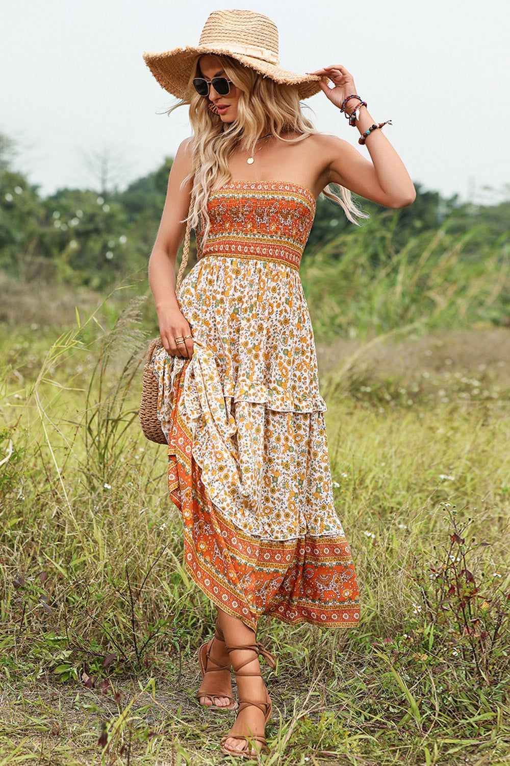 Strapless Floral Print Midi Summer Dress sold by Zapaka