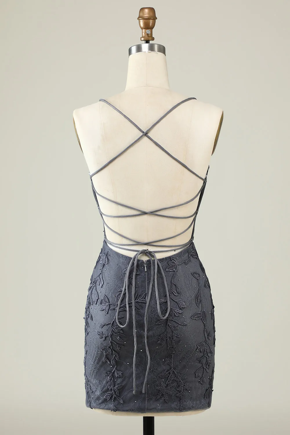 Spaghetti Straps Grey Bodycon Homecoming Dress with Appliques sold by Zapaka product image thumbnail 5