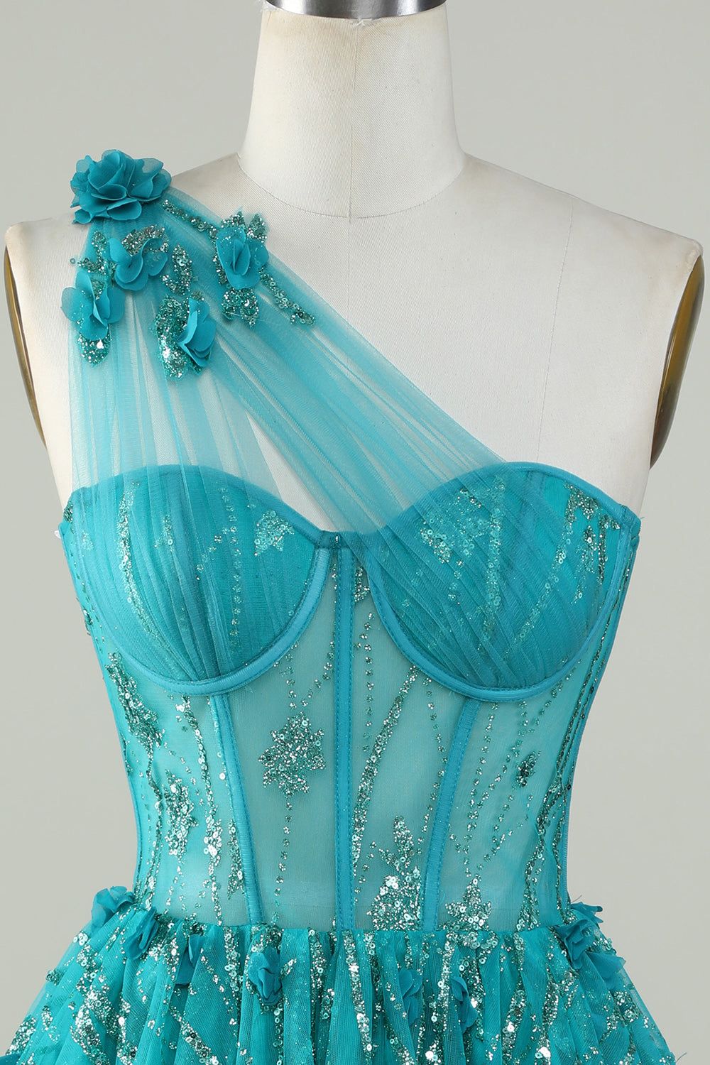 Gorgeous A Line One Shoulder Green Corset Homecoming Dress with Beaded sold by Zapaka product image thumbnail 4