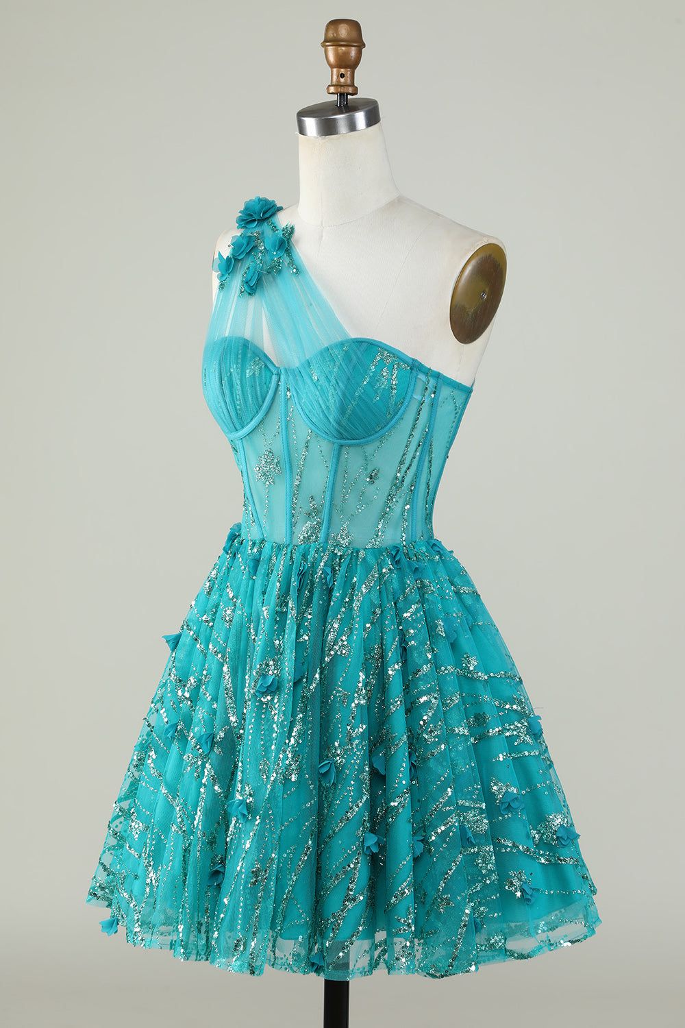 Gorgeous A Line One Shoulder Green Corset Homecoming Dress with Beaded sold by Zapaka product image thumbnail 3