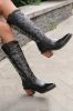Black Stitched Chunky Heel High Western Boots sold by Zapaka
