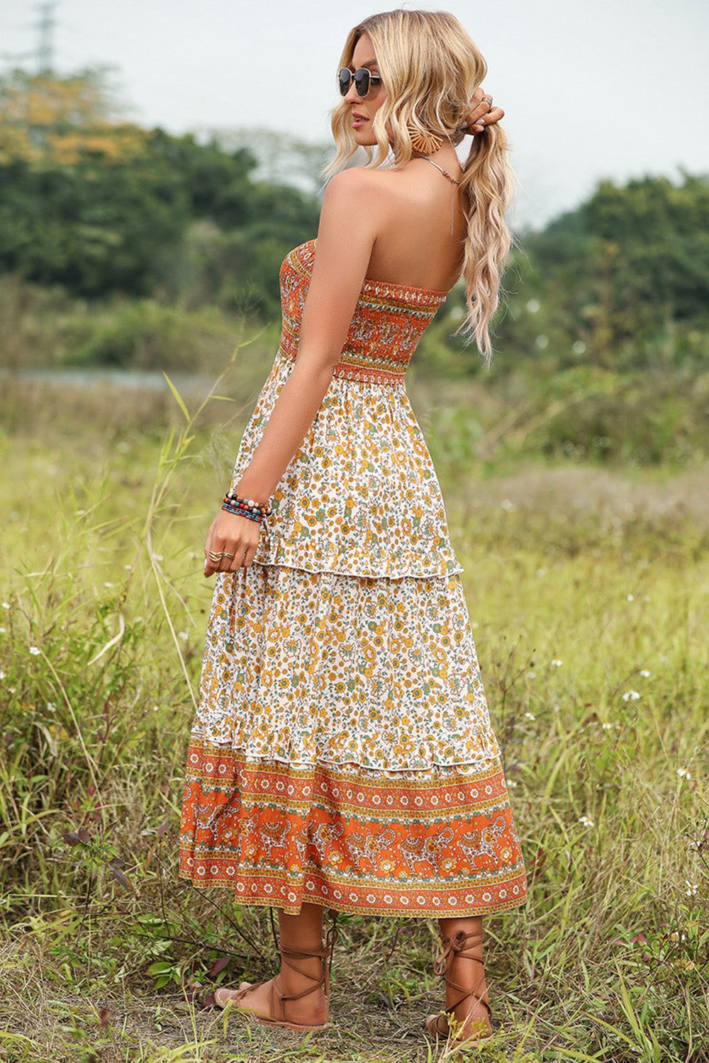 Strapless Floral Print Midi Summer Dress sold by Zapaka product image thumbnail 2