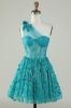 Gorgeous A Line One Shoulder Green Corset Homecoming Dress with Beaded sold by Zapaka