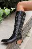 Black Stitched Chunky Heel High Western Boots sold by Zapaka