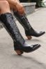 Black Stitched Chunky Heel High Western Boots sold by Zapaka
