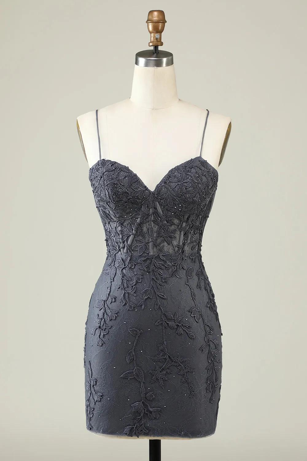 Spaghetti Straps Grey Bodycon Homecoming Dress with Appliques sold by Zapaka product image thumbnail 4