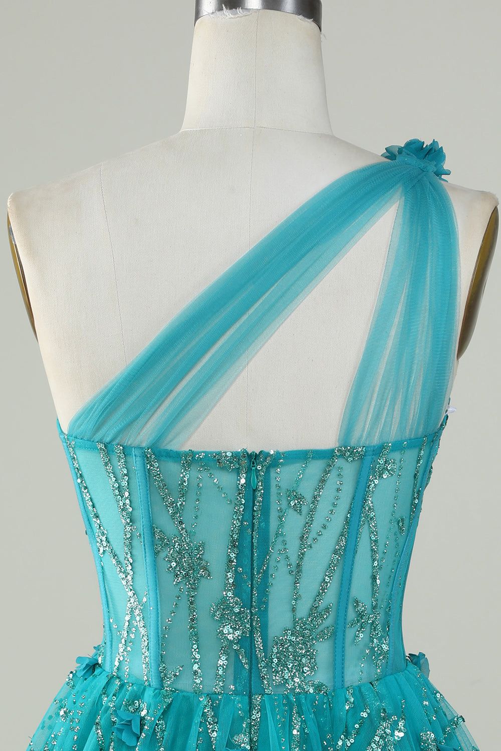 Gorgeous A Line One Shoulder Green Corset Homecoming Dress with Beaded sold by Zapaka product image thumbnail 5