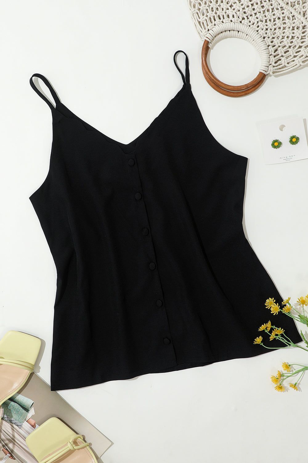 Black Solid Cami sold by Zapaka