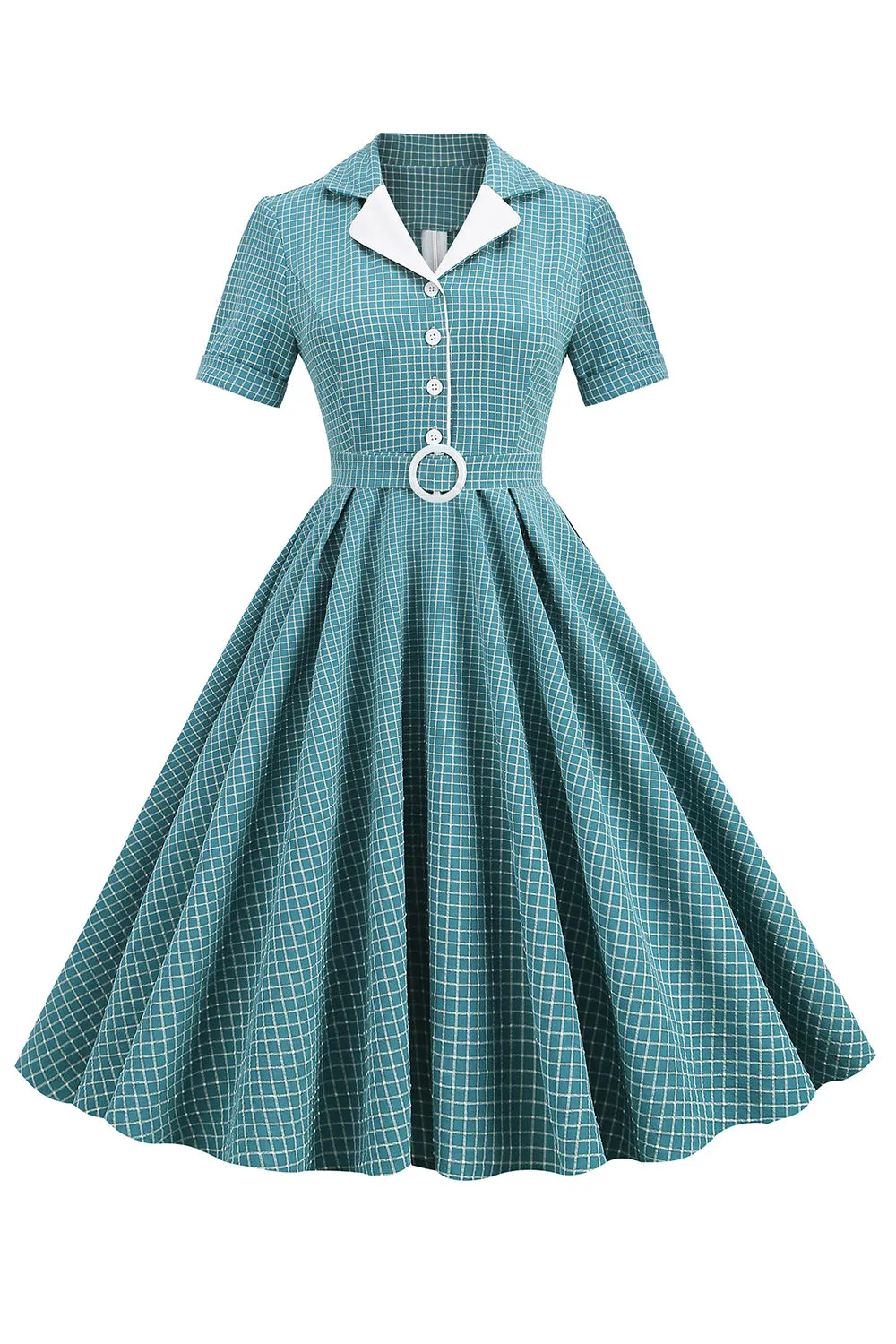 Vintage V Neck Blue Plaid 1950s Dress sold by Zapaka