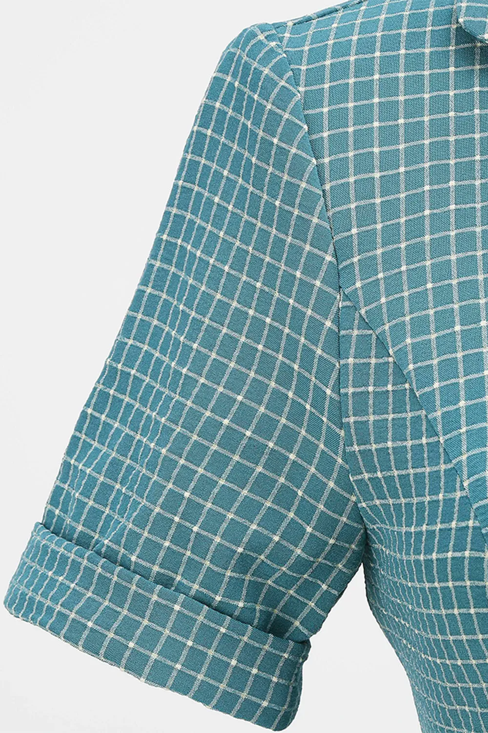 Vintage V Neck Blue Plaid 1950s Dress sold by Zapaka product image thumbnail 5