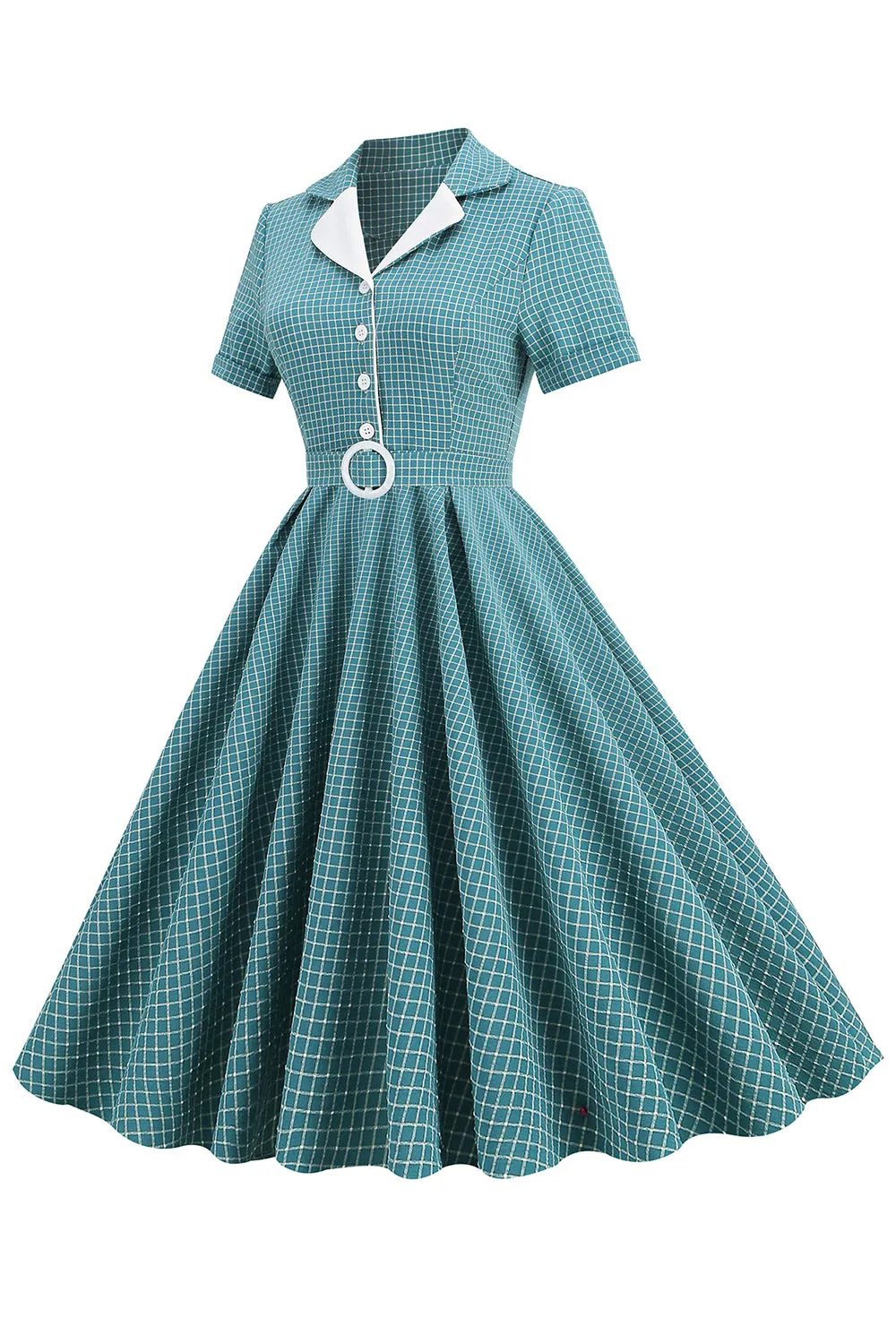 Vintage V Neck Blue Plaid 1950s Dress sold by Zapaka product image thumbnail 3