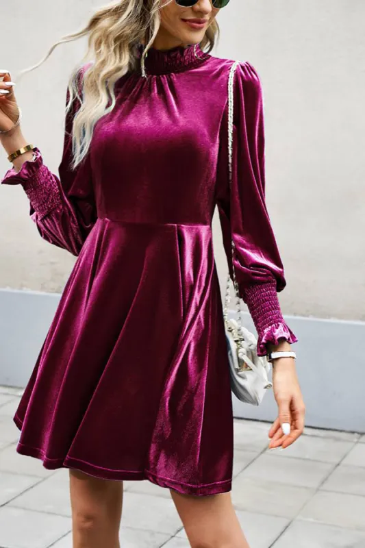 Burgundy Long Sleeves A Line Velvet Holiday Party Dress sold by Zapaka