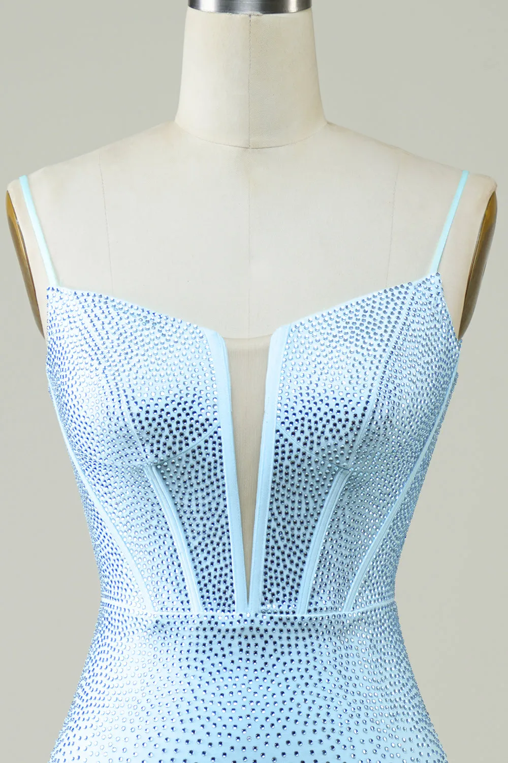 Stylish Sheath Spaghetti Straps Blue Short Homecoming Dress with Beading sold by Zapaka product image thumbnail 4