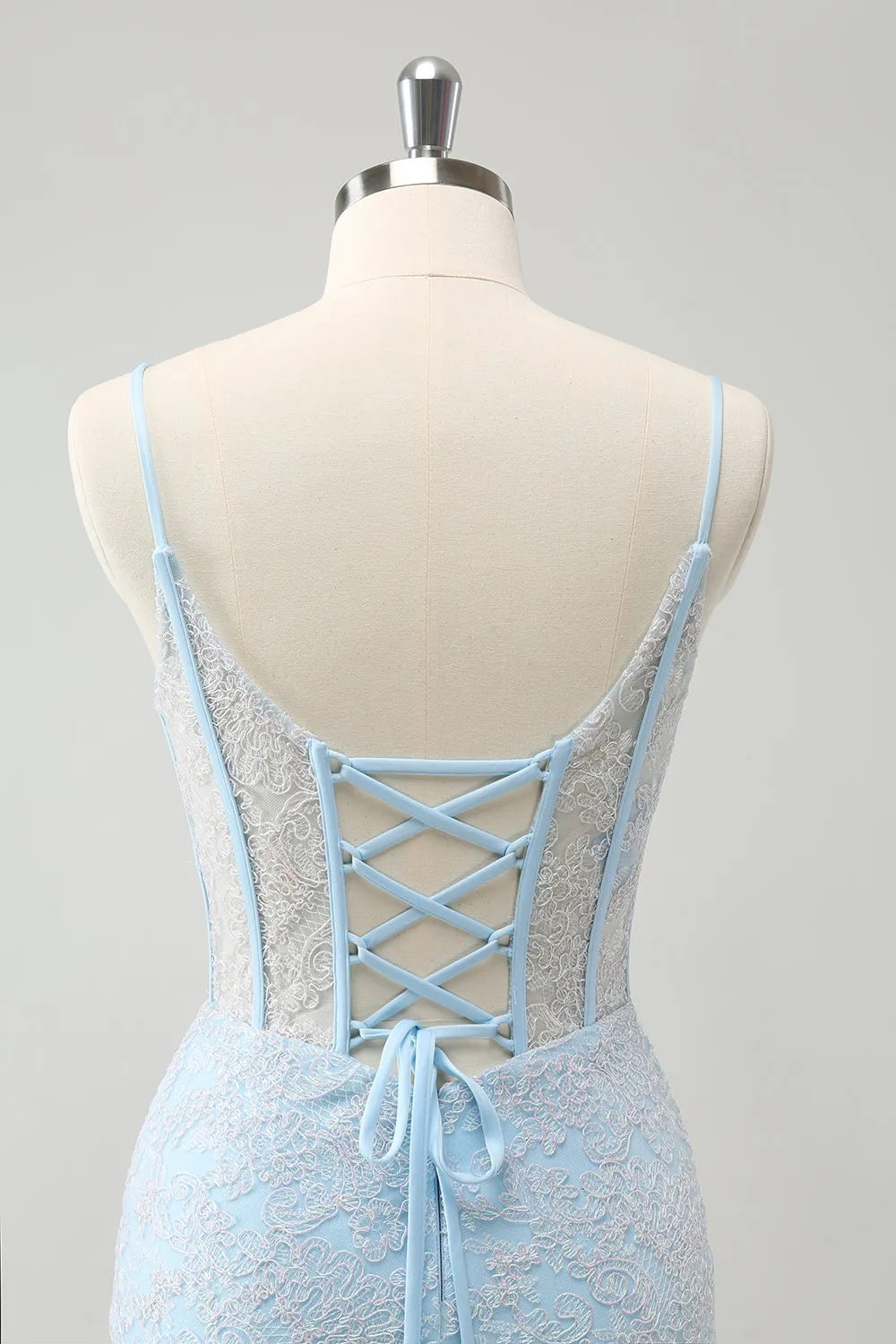 Light Blue Bodycon Spaghetti Straps Corset Homceoming Dress with Sequins sold by Zapaka product image thumbnail 4
