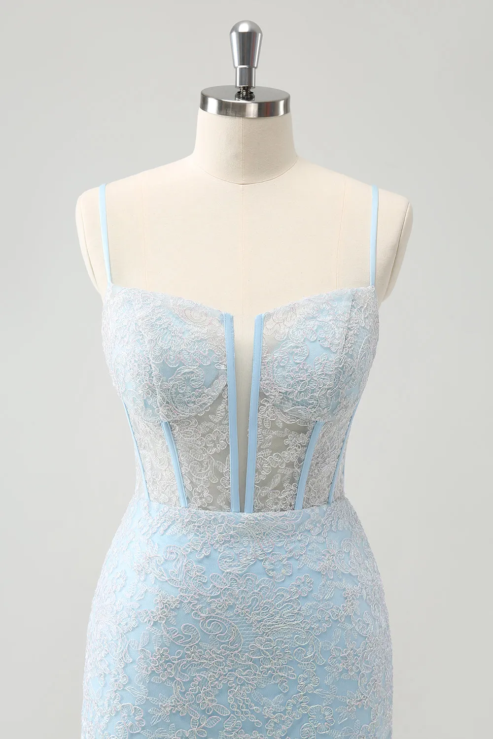 Light Blue Bodycon Spaghetti Straps Corset Homceoming Dress with Sequins sold by Zapaka product image thumbnail 5