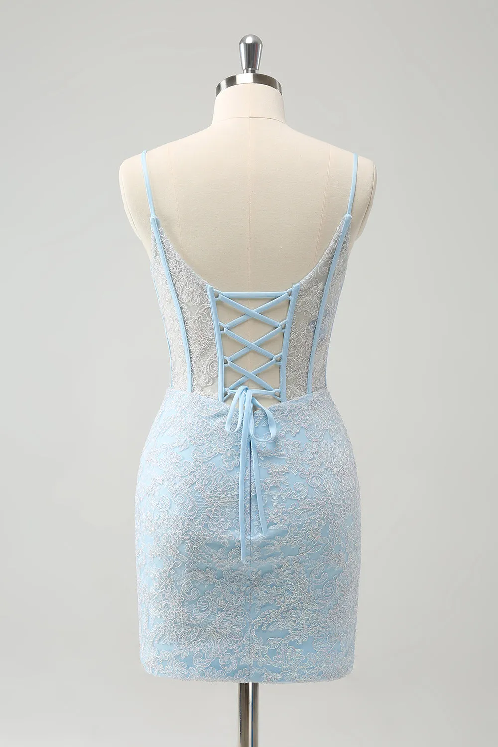 Light Blue Bodycon Spaghetti Straps Corset Homceoming Dress with Sequins sold by Zapaka product image thumbnail 2