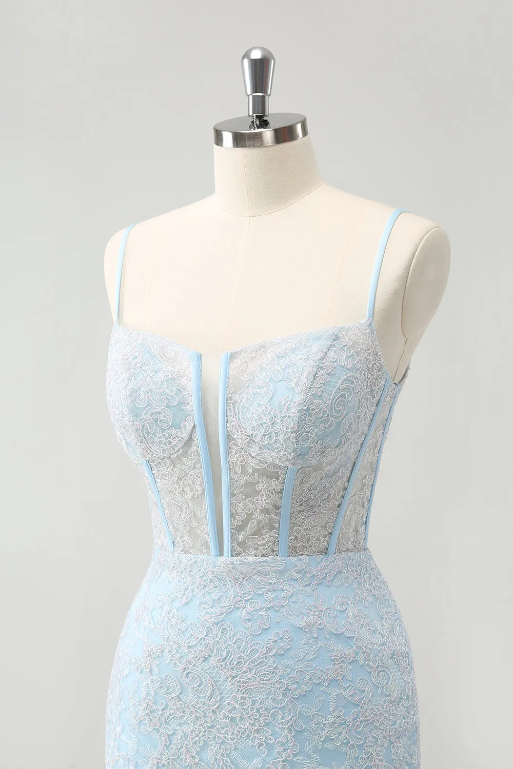 Light Blue Bodycon Spaghetti Straps Corset Homceoming Dress with Sequins sold by Zapaka product image thumbnail 3