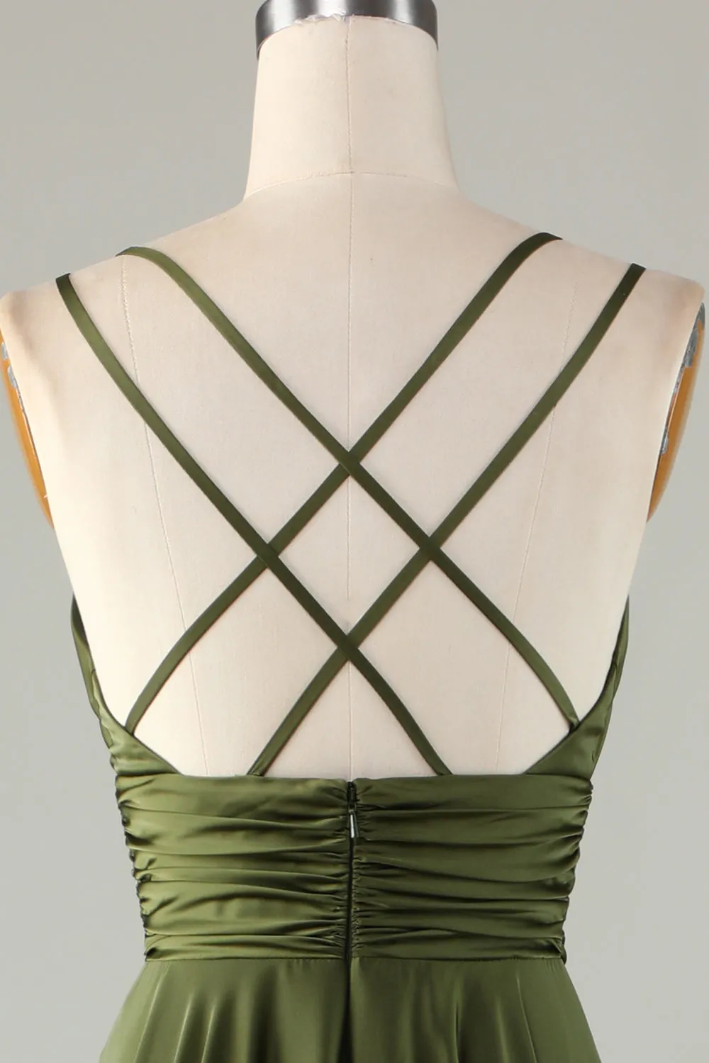 A-Line Sleeveless Olive Long Bridesmaid Dress sold by Zapaka product image thumbnail 5