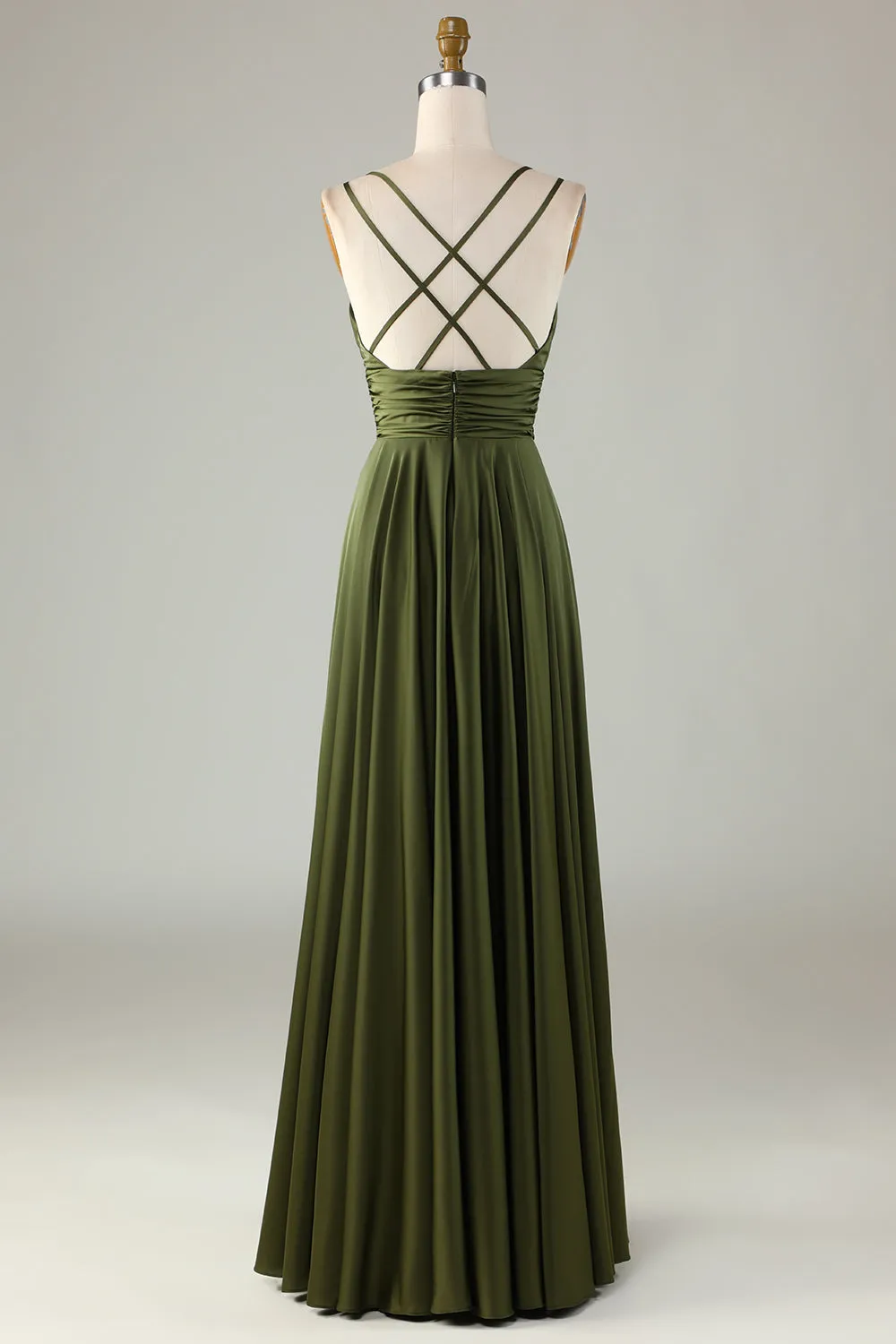 A-Line Sleeveless Olive Long Bridesmaid Dress sold by Zapaka product image thumbnail 2